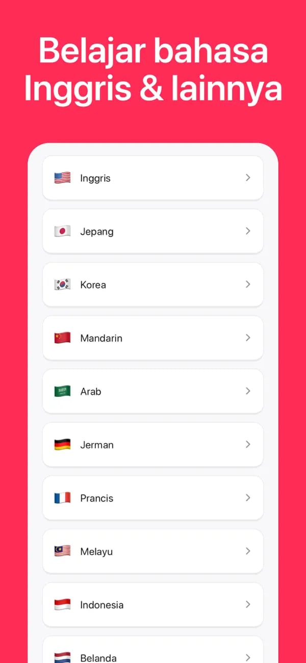 Pemilih kursus bahasa Memko menampilkan beberapa bahasa yang didukung
