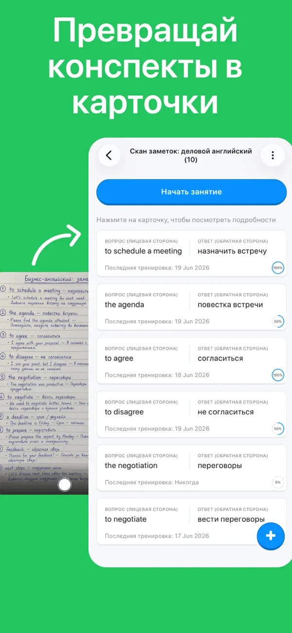 Рукописный конспект по деловому испанскому превращён в редактируемую колоду Memko