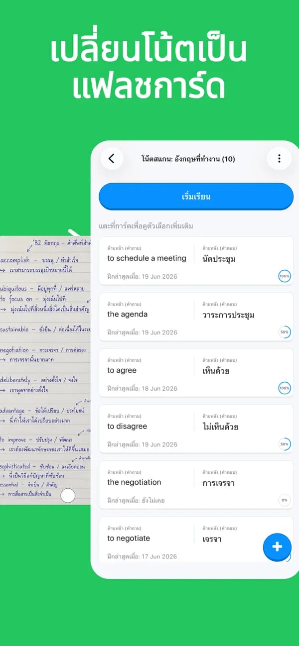 โน้ตภาษาสเปนธุรกิจลายมือถูกเปลี่ยนเป็นชุดการ์ดที่แก้ไขได้ใน Memko