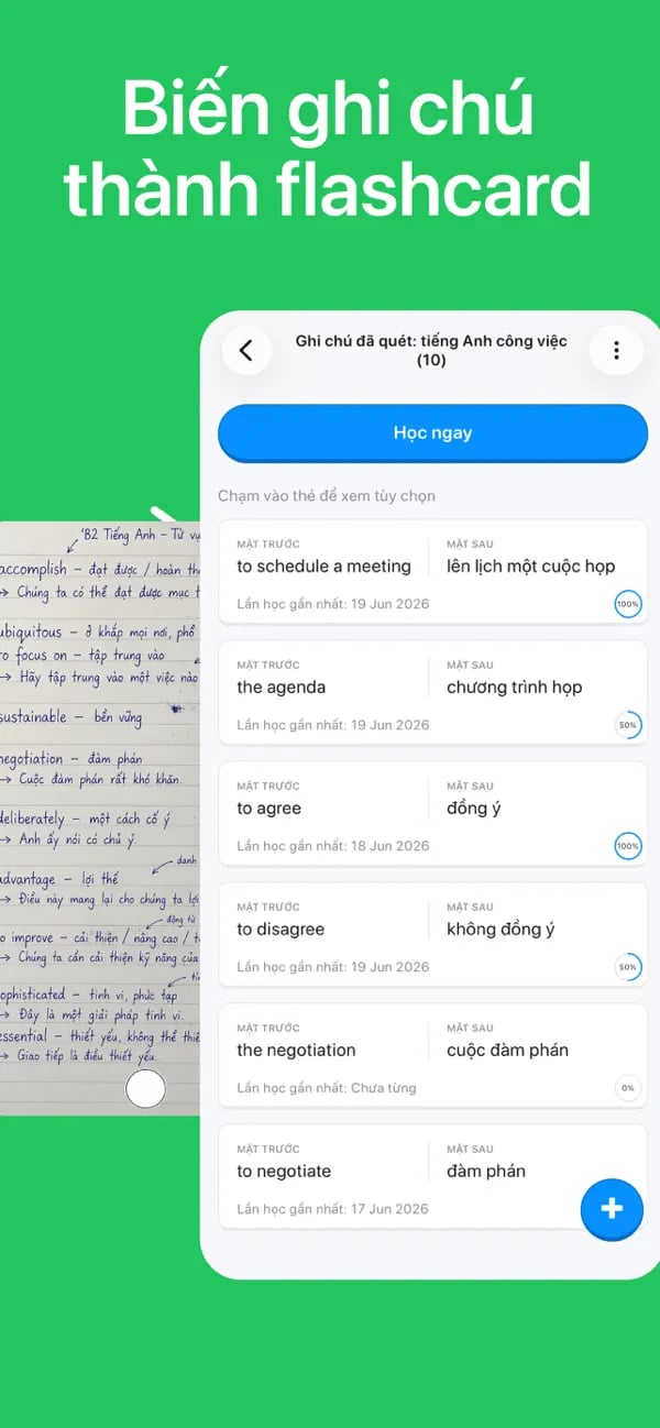 Ghi chú tiếng Tây Ban Nha viết tay được biến thành bộ thẻ Memko có thể chỉnh sửa
